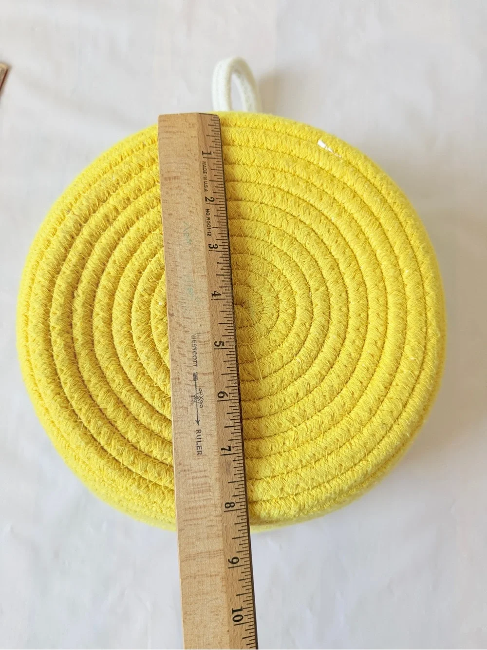 Yellow Cream Coiled Cotton Rope Basket Tote Single Handle Storage Decorative